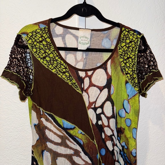 Fleur de Lis Babydoll Dress Y2K Vintage Butterfly Print Mesh Sleeve Trim Medium - Picture 2 of 11